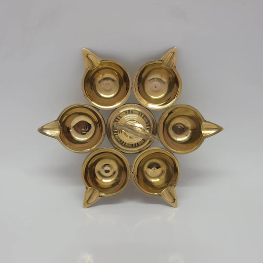 Sri Swaminathan & Co Premium Brass 6-Faceted Karthigai Deepam Lamp with Detachable Vel