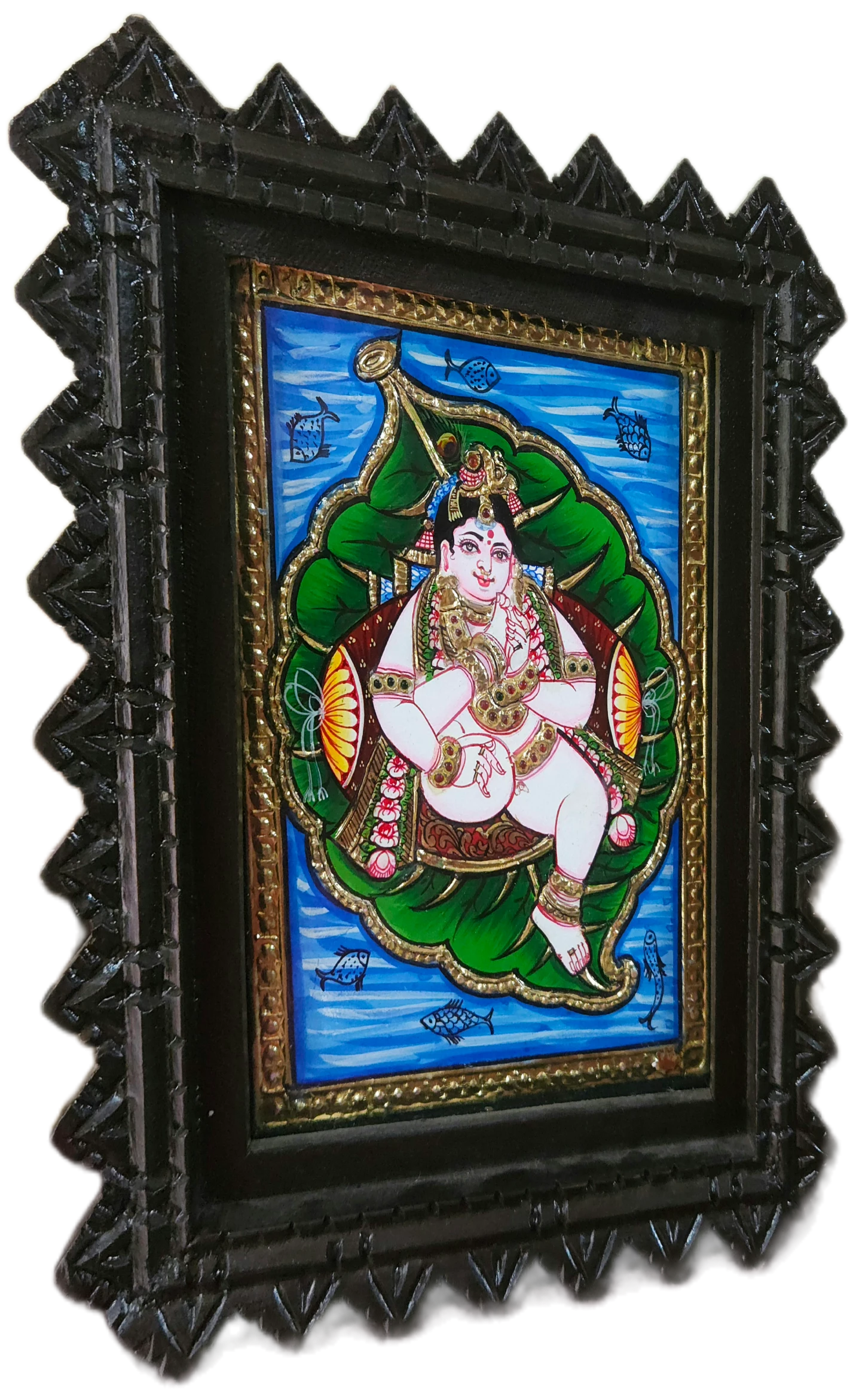 Antique Zigzag Carved Frame of Kuzhandhai Krishna Side View 8 x 6 Inch from Sri Swaminathan & Co