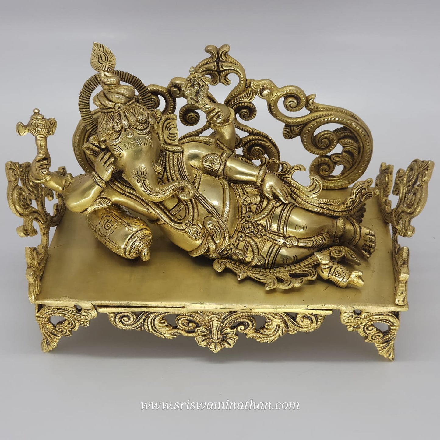 ANANTA GANAPATI - ETERNAL BRASS GANESHA RESTING ON ORNATE THRONE