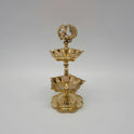 Full look of the 7-inch double deck brass peacock vilakku on a clear background.