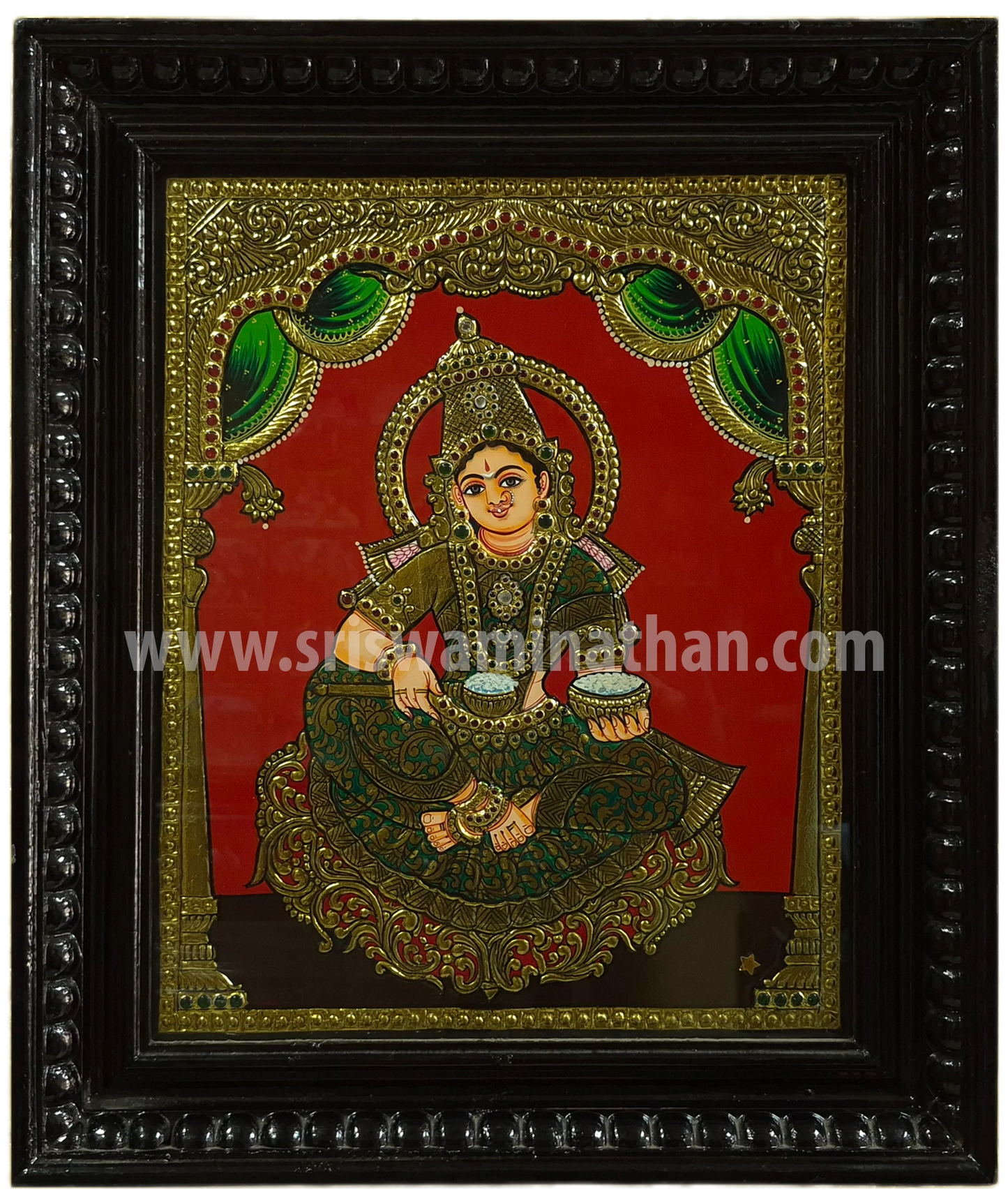 Annapoorani Tanjore Painting | Goddess of Nourishment | Classical Tanjore Art | 15 x 12 Inch | Sri Swaminathan & Co