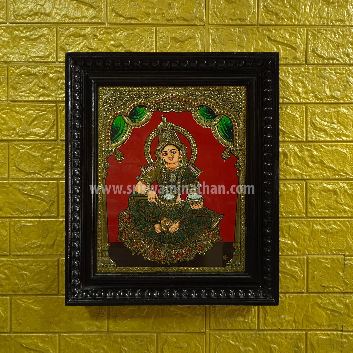 Annapoorani Tanjore Painting | Classical Tanjore Art | Framed on Wall | 15 x 12 Inch | Sri Swaminathan & Co
