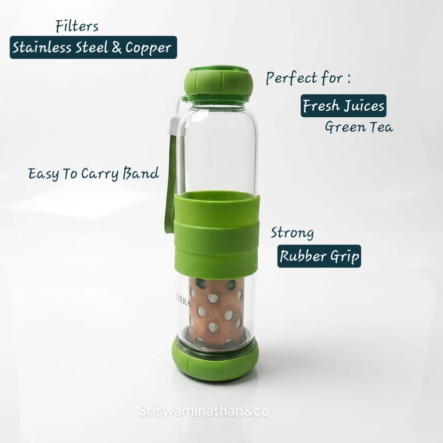 Copper Filter Glass Water Bottle 300ml 550ml Summer Office Gym Travel Bottle India