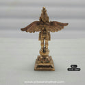 Back view of 5.5 inch Garuda Panchaloha Statue on tiered square pedestal — Panchaloha five-metal alloy, Sri Swaminathan & Co
