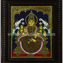 Gajalakshmi Tanjore Painting | Classical Tanjore Art | Red Saree | 15 x 12 Inch | Handmade | Sri Swaminathan & Co