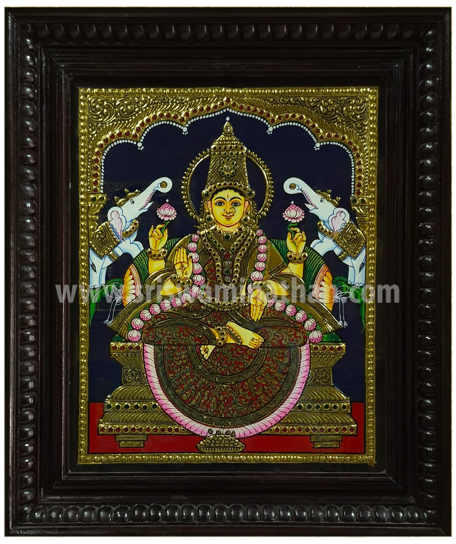 Gajalakshmi Tanjore Painting | Classical Tanjore Art | Red Saree | 15 x 12 Inch | Handmade | Sri Swaminathan & Co