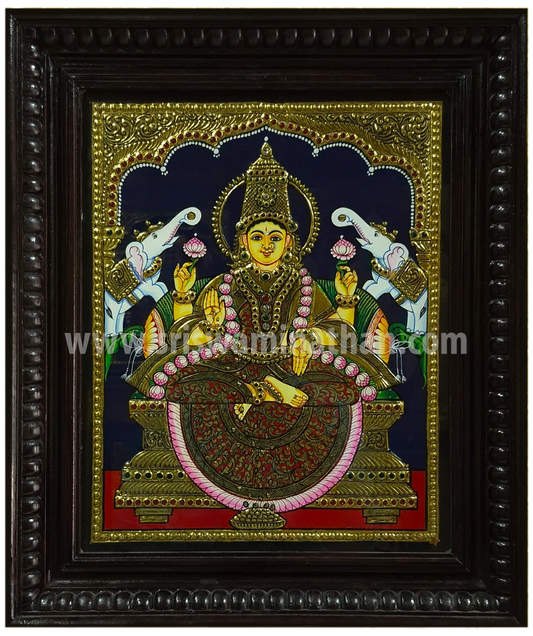 Gajalakshmi Tanjore Painting | Classical Tanjore Art | Red Saree | 15 x 12 Inch | Handmade | Sri Swaminathan & Co