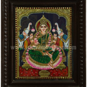 Gajalakshmi Tanjore Painting | Green Saree | 22K Gold Foil | Royal Elephants | 15 x 12 Inch | Sri Swaminathan & Co