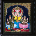 Ganesha Lakshmi Saraswathi Tanjore Painting | 22K Gold Foil | Divine Trinity | 15 x 12 Inch | Sri Swaminathan & Co