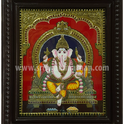 Ganesha Tanjore Painting | Lord Ganesha on Throne | Classical Tanjore Art | 15 x 12 Inch | Sri Swaminathan & Co