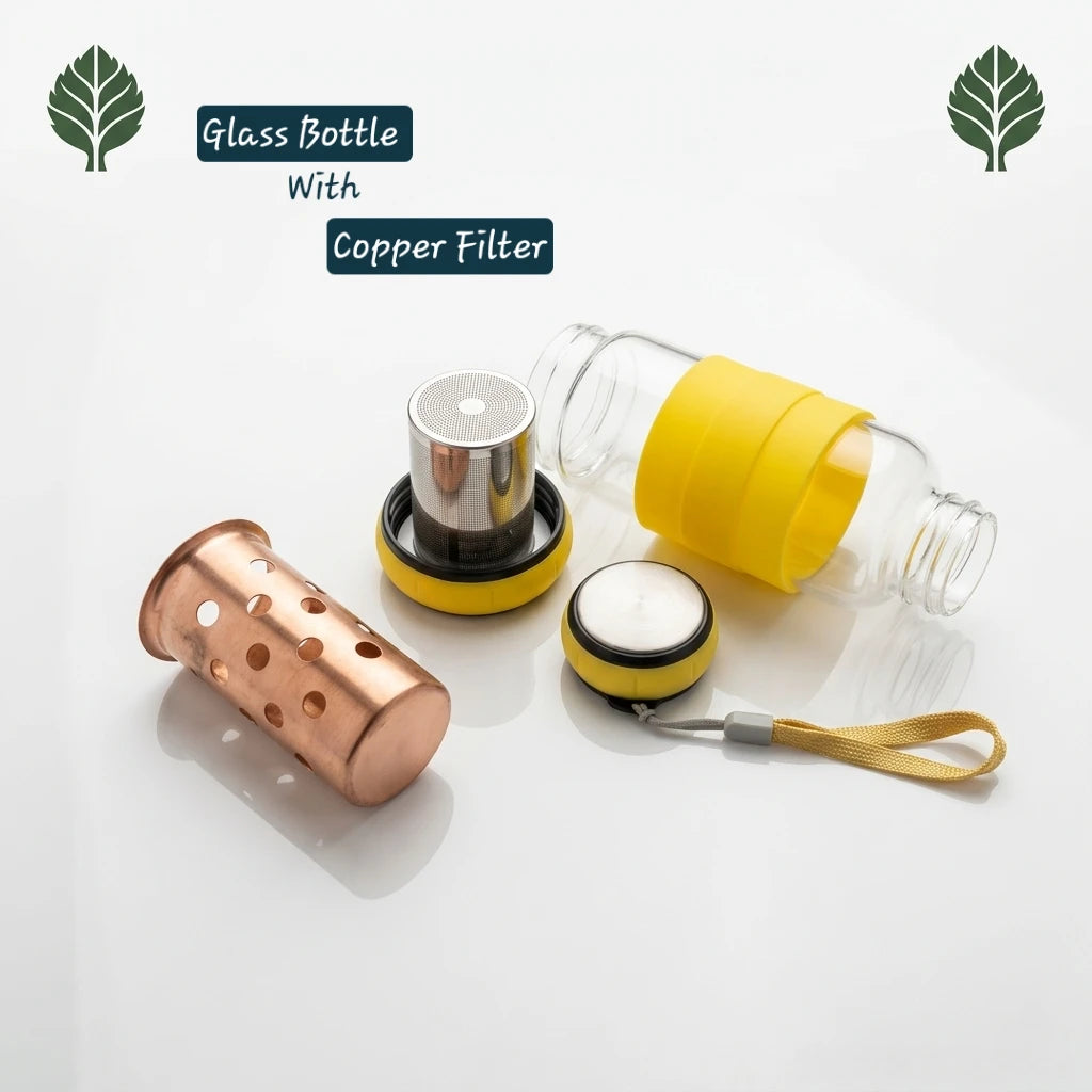 Glass Bottle with Copper Filter Insert BPA Free Healthy Drinking Bottle for Adults