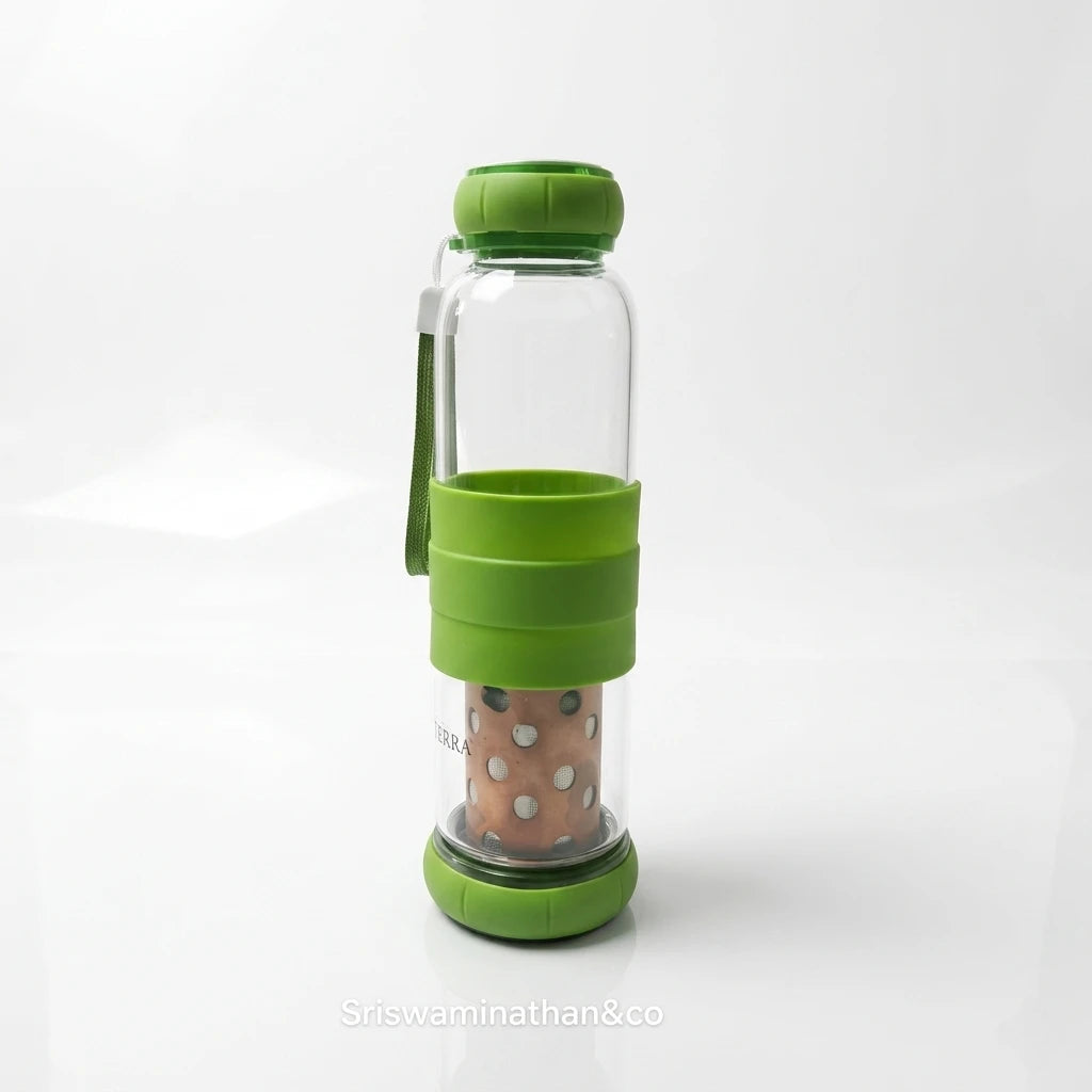 Glass Water Bottle with Copper Filter Multiple Colours Yellow Blue Green Back to College Gift