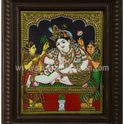 Gokula Krishna Tanjore Painting | Bala Krishna with Gopis | Classical Tanjore Art | 15 x 12 Inch | Sri Swaminathan & Co