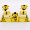 Brass Triple Pyali Diya with Lotus Petal Base 3 – Spiritual Lighting for Pooja, Home Decor, and Meditation
