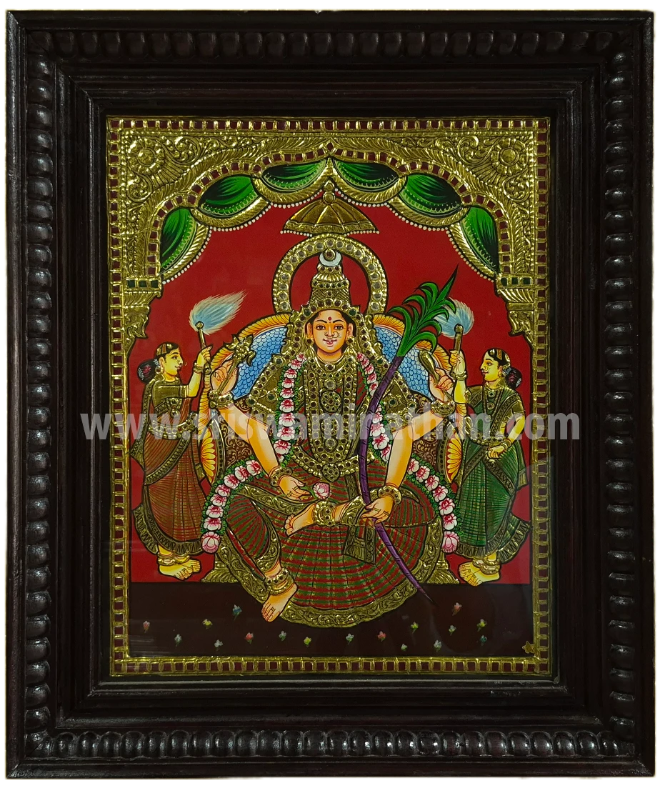 Karumbu Kamakshi Tanjore Painting | Classical Tanjore Art | Close-up Detail | 15 x 12 Inch | Sri Swaminathan & Co