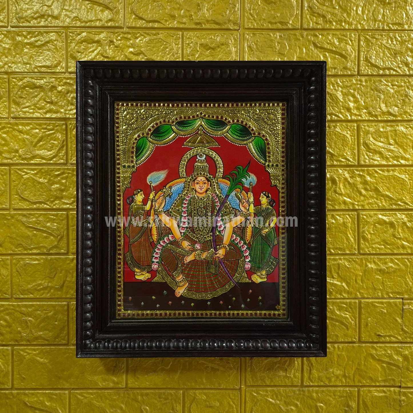 Karumbu Kamakshi Tanjore Painting | Classical Tanjore Art | Framed on Wall | 15 x 12 Inch | Sri Swaminathan & Co