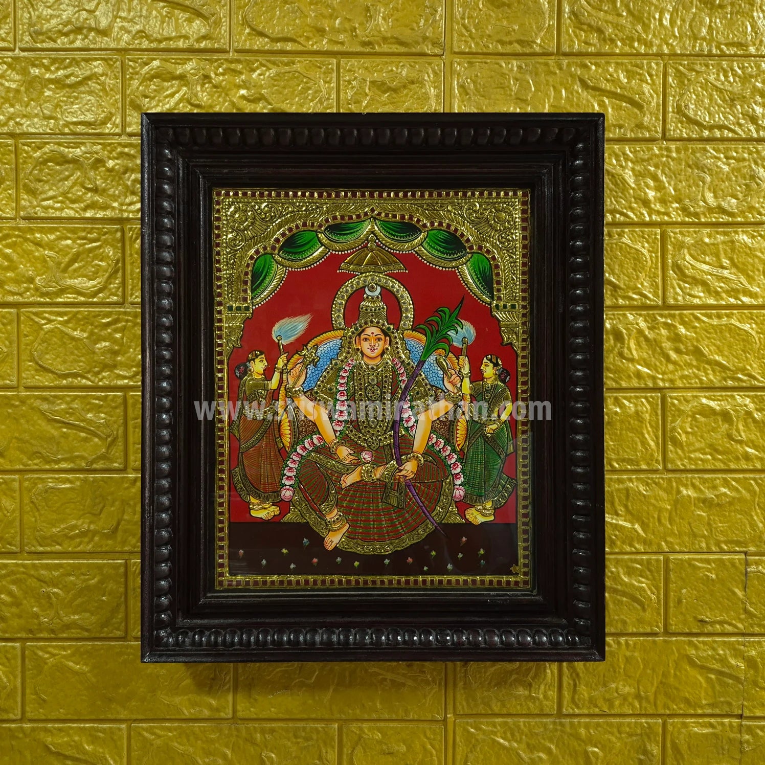 Karumbu Kamakshi Tanjore Painting | Classical Tanjore Art | Framed on Wall | 15 x 12 Inch | Sri Swaminathan & Co