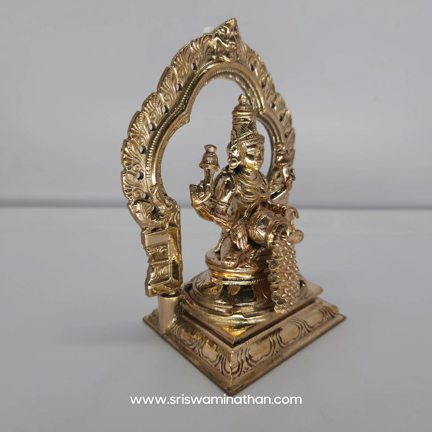 Kubera Lakshmi Side View - Panchaloha Goddess with Prabhavali Arch - Authentic Brass
