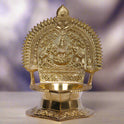 Lingabhairavi Vilakku – 8-inch Traditional Brass Oil Lamp with Goddess Carving and Elephant Motif