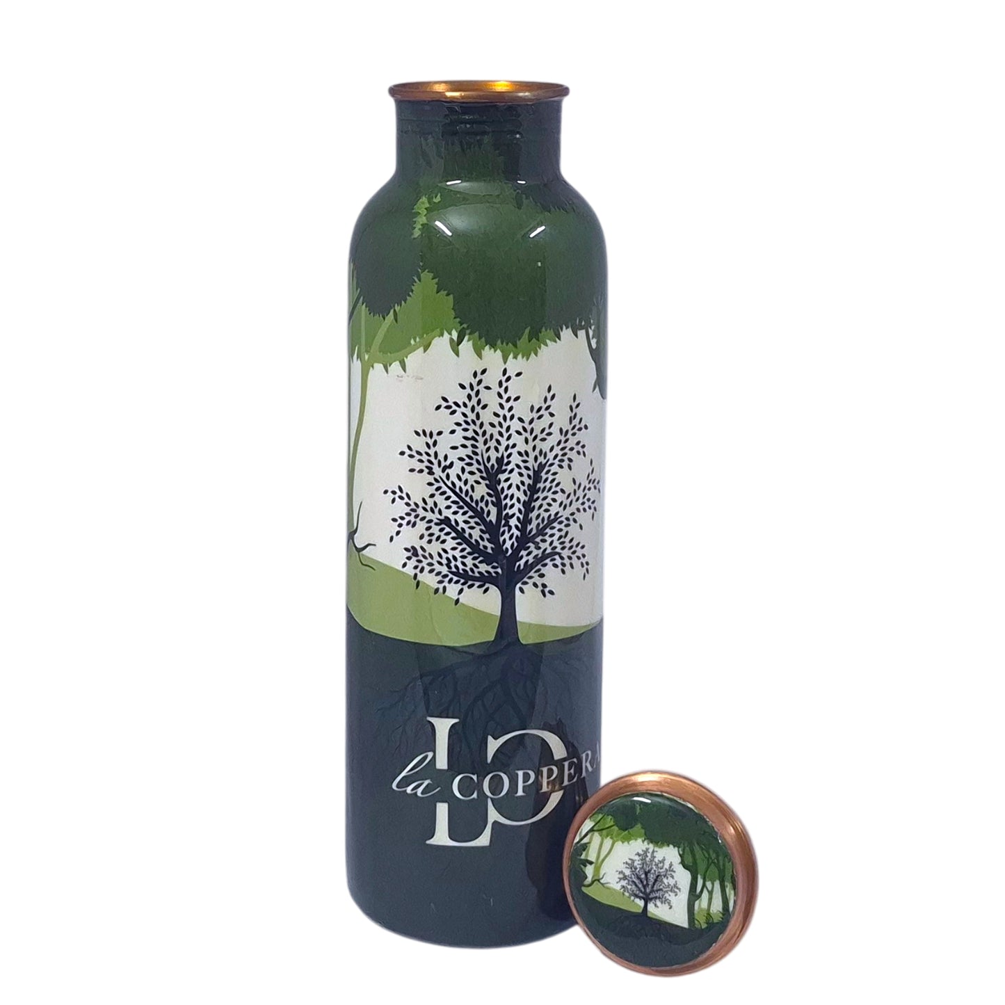 La Coppera Forest Whisper Copper Bottle – Dark Green Tree Design for Nature-Loving Professionals