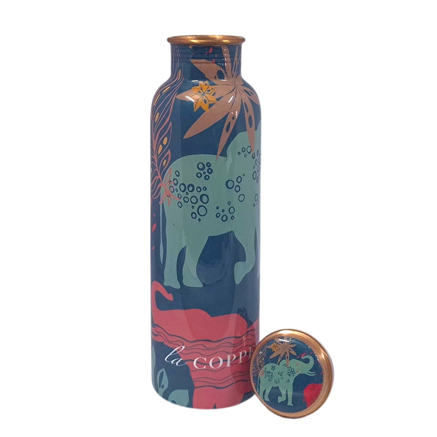 La Coppera Royal Elephant Copper Bottle – Navy Blue Ethnic Print for Office & Corporate Gifting