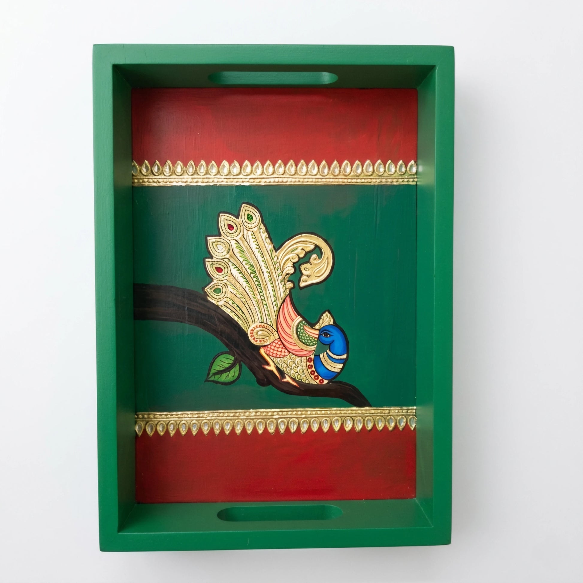 Peacock Tanjore Art Serving Tray | Synthetic Foil | Masterclass Tamil Nadu Signature Collection | Sri Swaminathan & Co