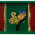 Peacock Tanjore Art Serving Tray | Synthetic Foil | Teal Variant | Sri Swaminathan & Co