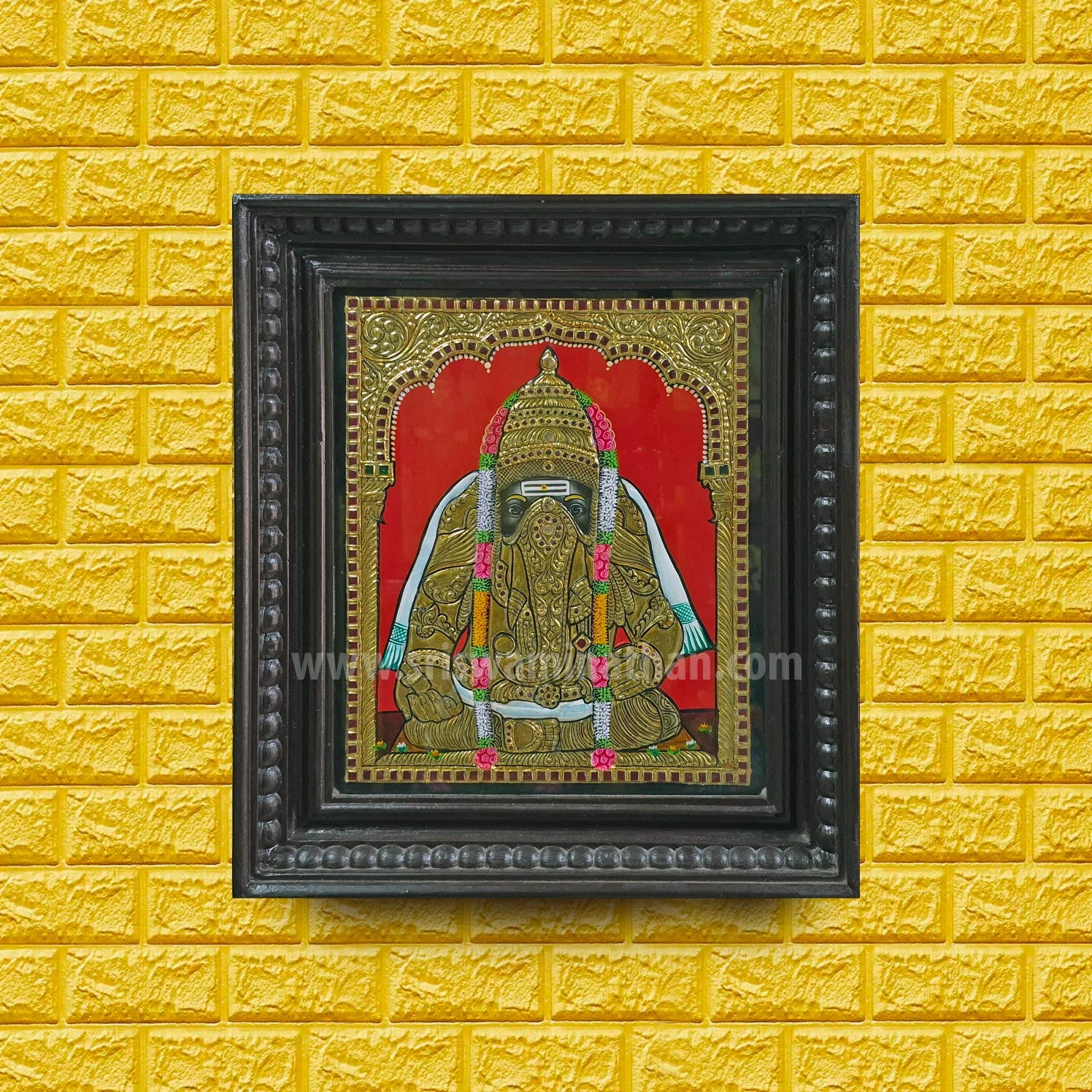 Pillaiyarpatti Karpaga Vinayagar Tanjore Painting | 22K Gold Foil | Framed on Wall | Sri Swaminathan & Co
