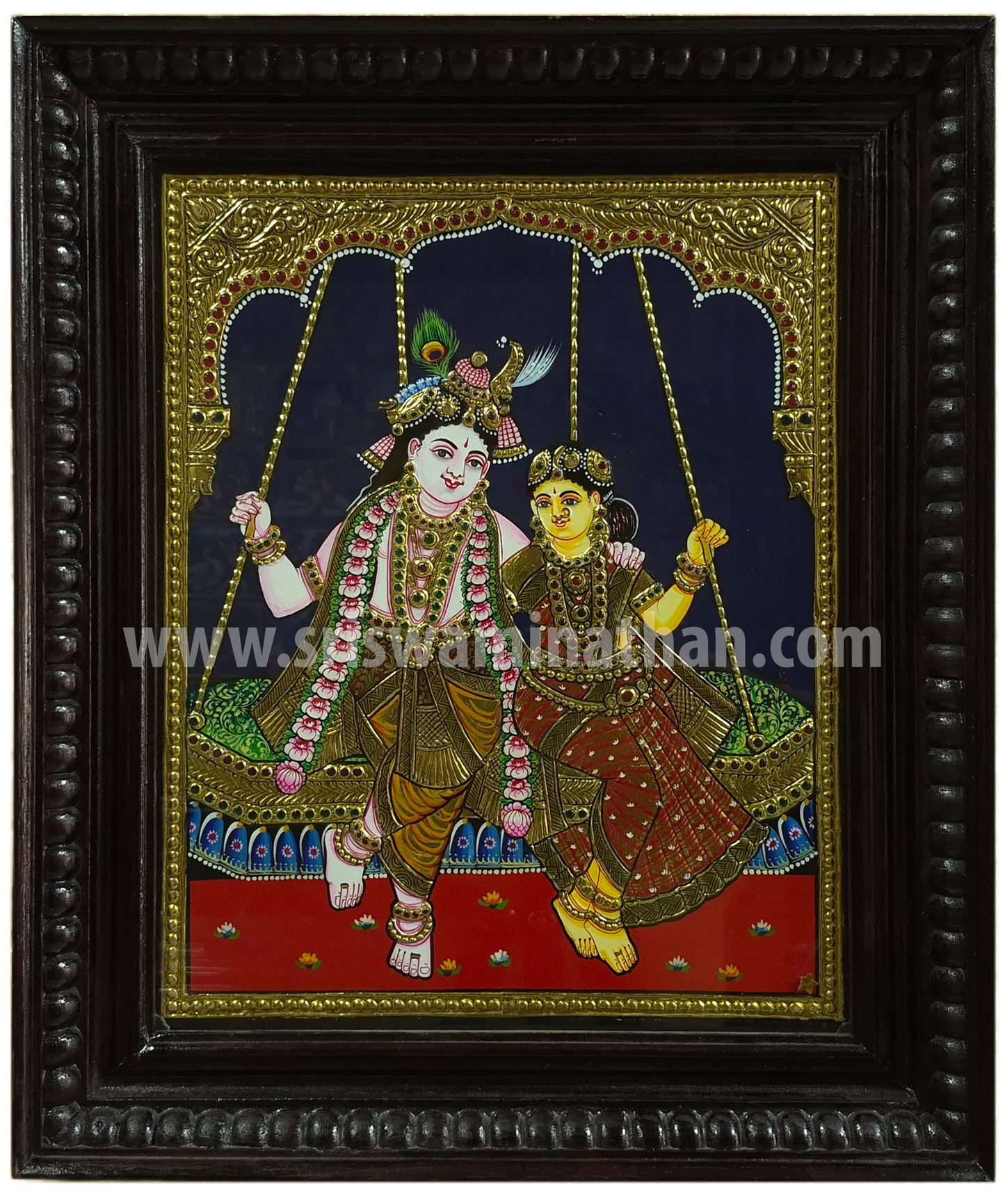 Radha Krishna Swing Tanjore Painting | Unjal | Classical Tanjore Art | 15 x 12 Inch