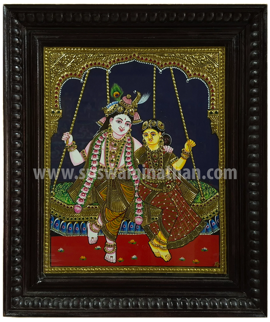 Radha Krishna Swing Tanjore Painting | Unjal | Classical Tanjore Art | 15 x 12 Inch