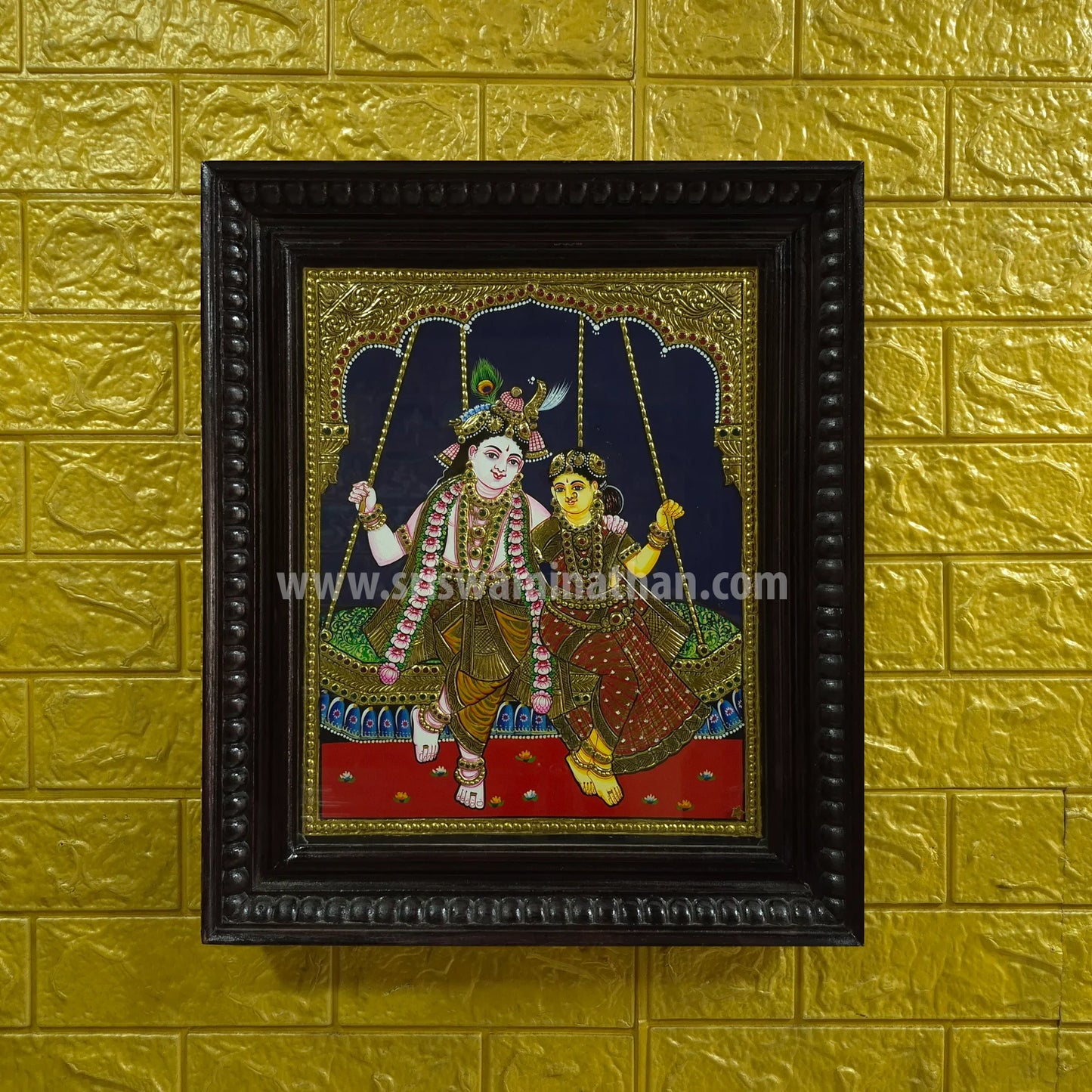 Radha Krishna Swing Tanjore Painting | Unjal | Classical Tanjore Art | 15 x 12 Inch