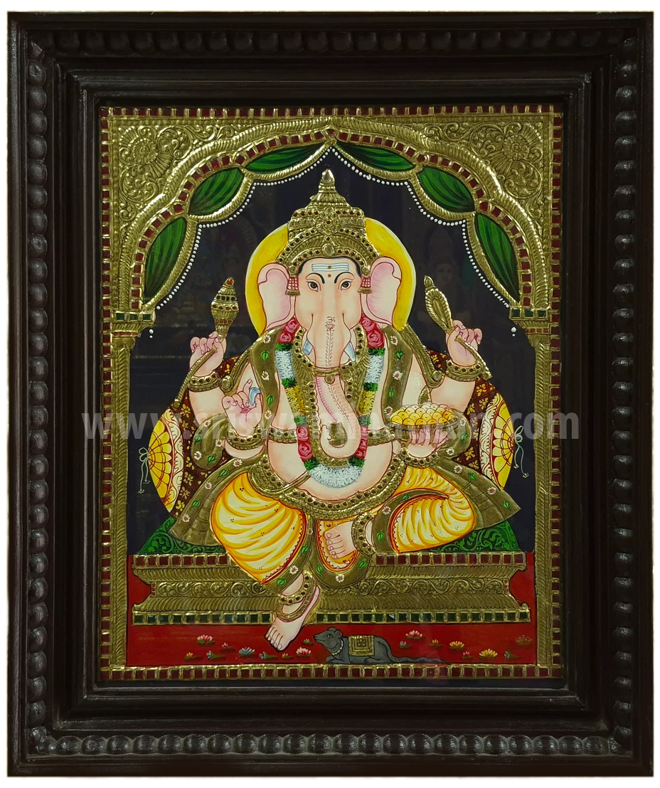 Raja Ganapathi Tanjore Painting | 22K Gold Foil | Classical Tanjore Art | 15 x 12 Inch | Sri Swaminathan & Co
