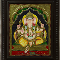 Raja Ganapathi Tanjore Painting | 22K Gold Foil | Close-up Detail | 15 x 12 Inch | Sri Swaminathan & Co