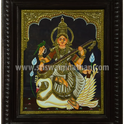 Saraswathi Tanjore Painting | Veena Saraswathi on Swan | 3D Mukku Relief Detail | Classical Tanjore Art | 15 x 12 Inch | Sri Swaminathan & Co
