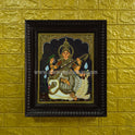 Saraswathi Tanjore Painting | Veena Saraswathi on Swan | Classical Tanjore Art | Framed on Wall | 15 x 12 Inch | Sri Swaminathan & Co