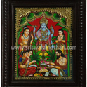 Sathyanarayana Pooja Tanjore Painting | Lord Vishnu with Devotees | Classical Tanjore Art | 15 x 12 Inch | Sri Swaminathan & Co