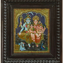 Shiva Parvati Family Tanjore Painting | 22K Gold Foil | Shiva Parivaar on Kailash | 12 x 10 Inch | Sri Swaminathan & Co