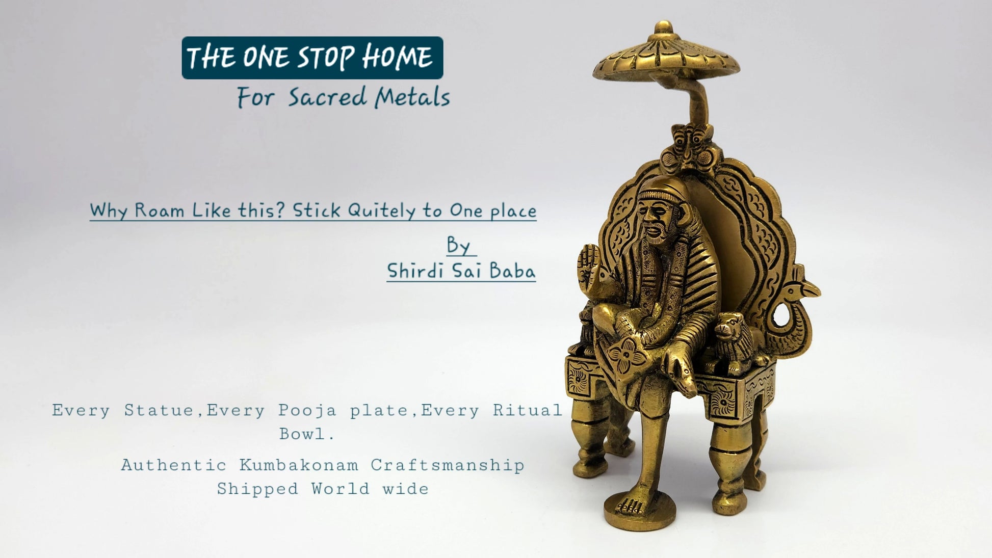 Sri Swaminathan & Co. home page banner featuring an antique brass Shirdi Sai Baba Statue handcrafted in Kumbakonam with premium brass pooja item and traditional Hindu idols 
