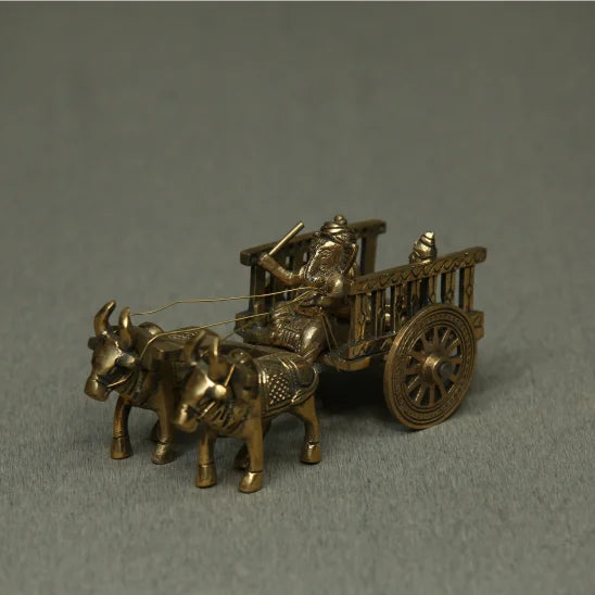 Ganesha on Cart Brass Antique Finish - Unique Pooja Gift - Authentic Tamil Brass Craft 1.3kg