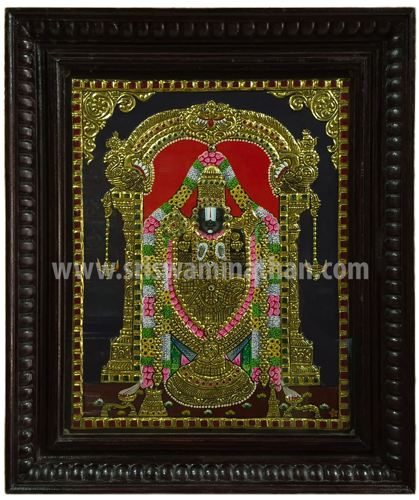 Tirupathi Venkatachalapathy Tanjore Painting | Classical Tanjore Art | Framed on Wall | 15 x 12 Inch | Sri Swaminathan & Co