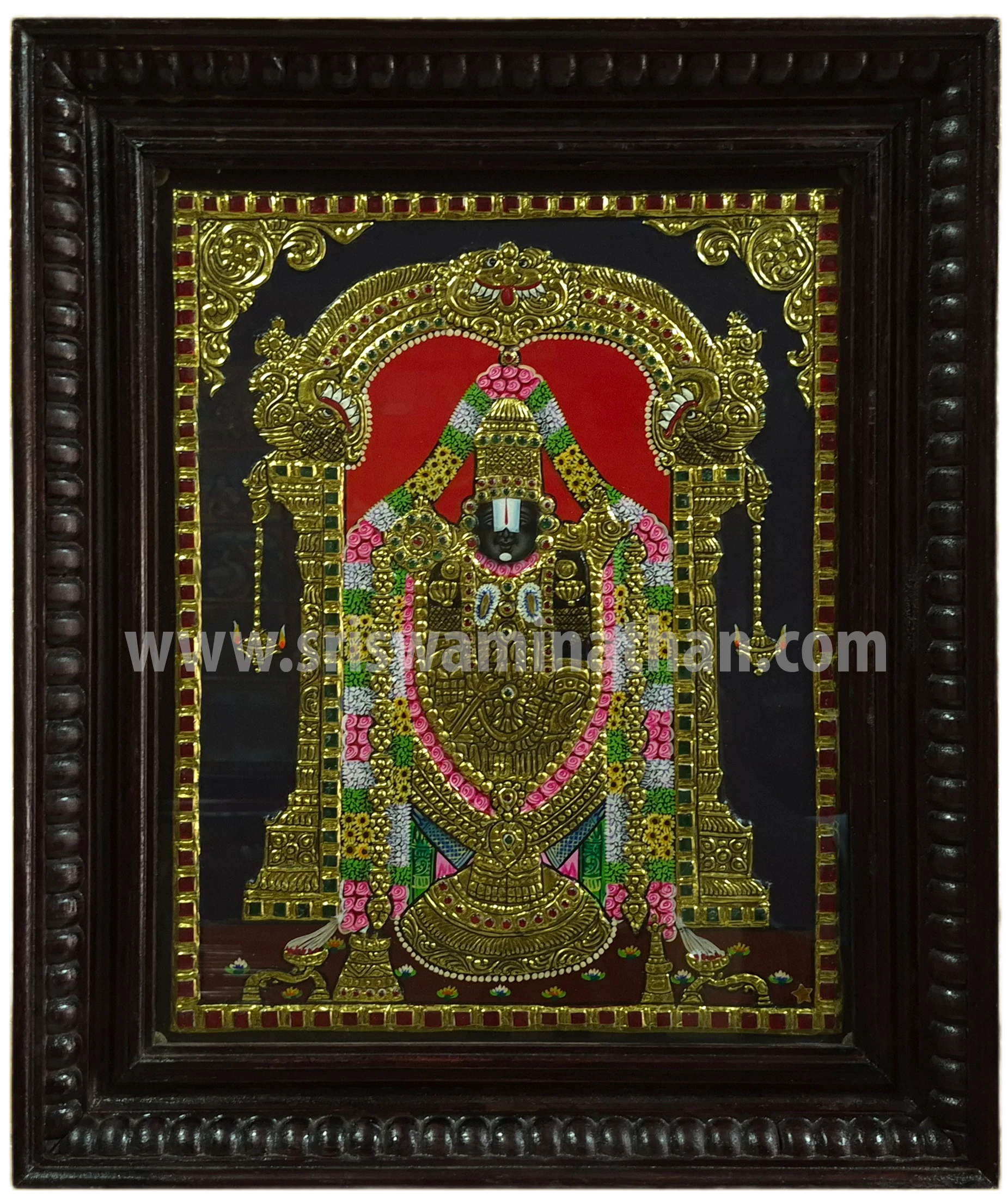 Tirupathi Venkatachalapathy Tanjore Painting | Classical Tanjore Art | Framed on Wall | 15 x 12 Inch | Sri Swaminathan & Co