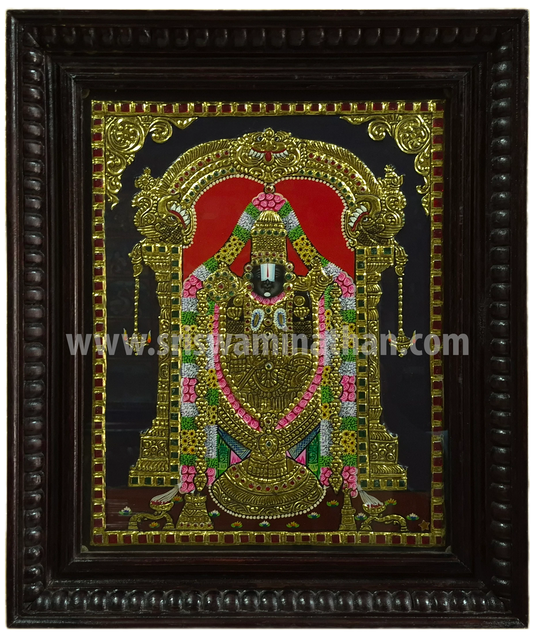 Tirupathi Venkatachalapathy Tanjore Painting | Classical Tanjore Art | Framed on Wall | 15 x 12 Inch | Sri Swaminathan & Co