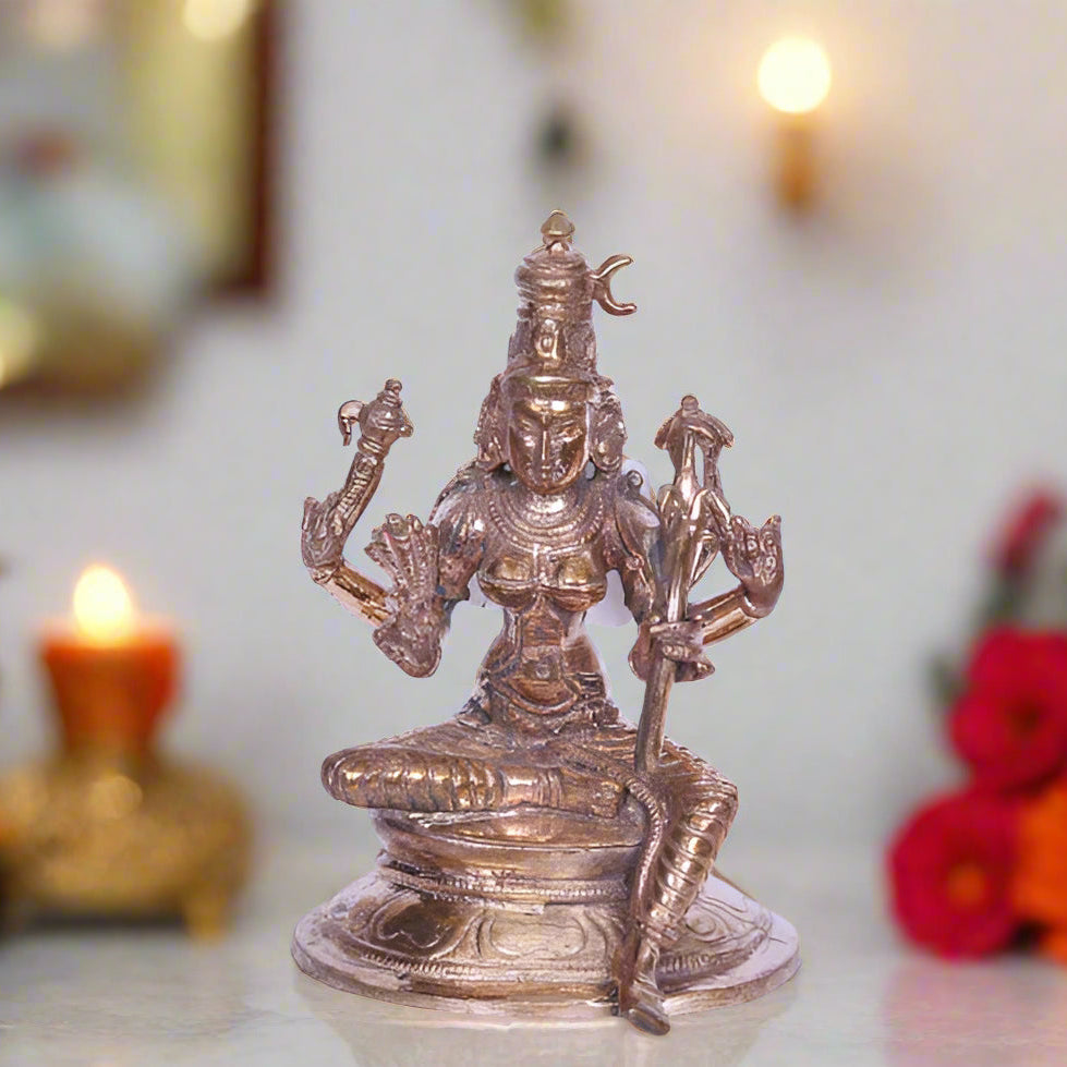 Goddess Rajarajeshwari Panchaloha idol 3.2 inches handcrafted copper zinc iron statue