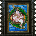 Baby Krishna on Lotus Leaf Floating On Water Classical Tanjore Art 8 x 6 Inch Sri Swaminathan & Co