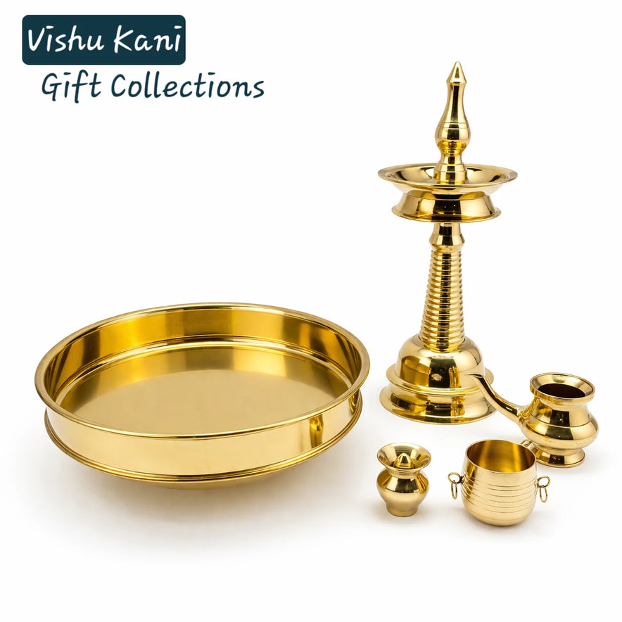 Vishu Kani Grand Set – 5 Piece Brass Pooja Combo with Parai and kendi