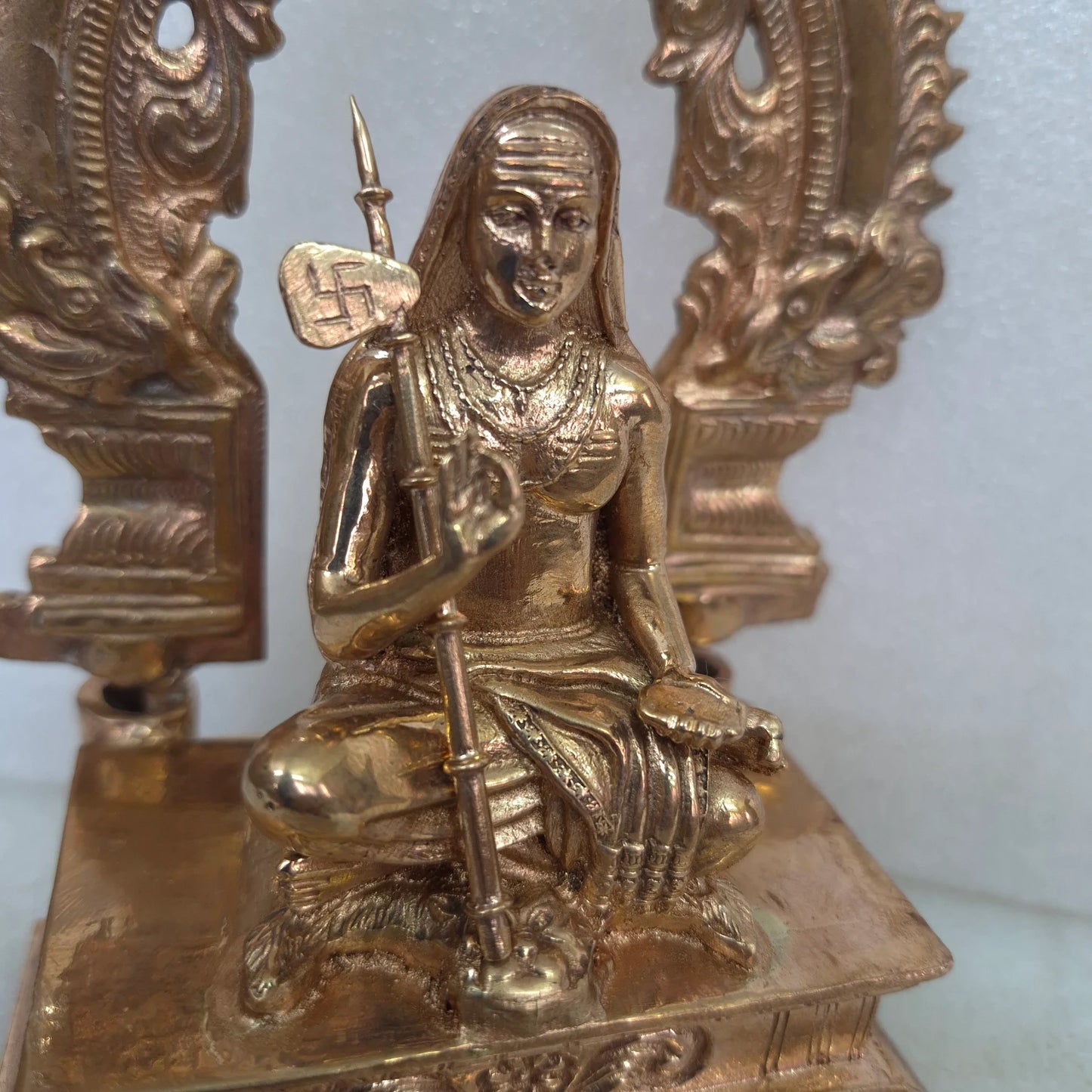 6 Inch Adi Shankaracharya Panchaloha Statue Closeup Face Danda and Kamandalu Detail — Sri Swaminathan & Co