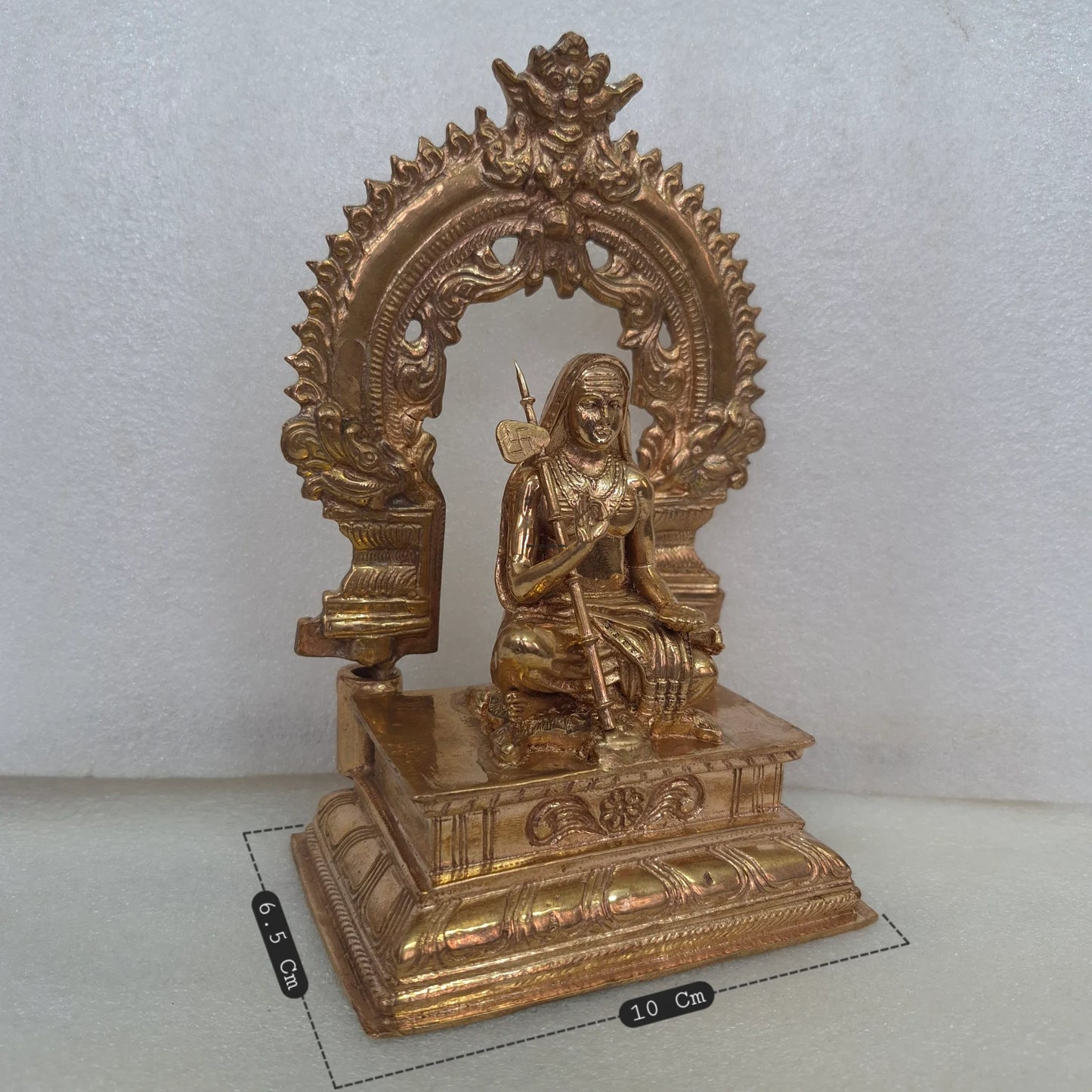 6 Inch Adi Shankaracharya Panchaloha Statue with Prabhavali Three Quarter Angle View — Sri Swaminathan & Co