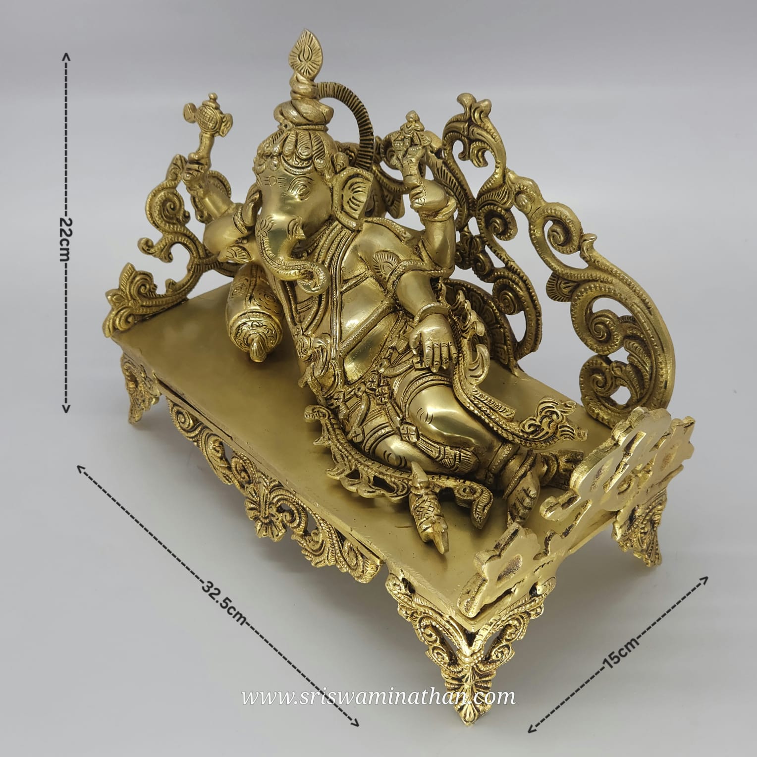Ananta Ganapati Ornate Throne Brass 6.5kg - Vinayagar Temple Statue - Traditional South Indian Art