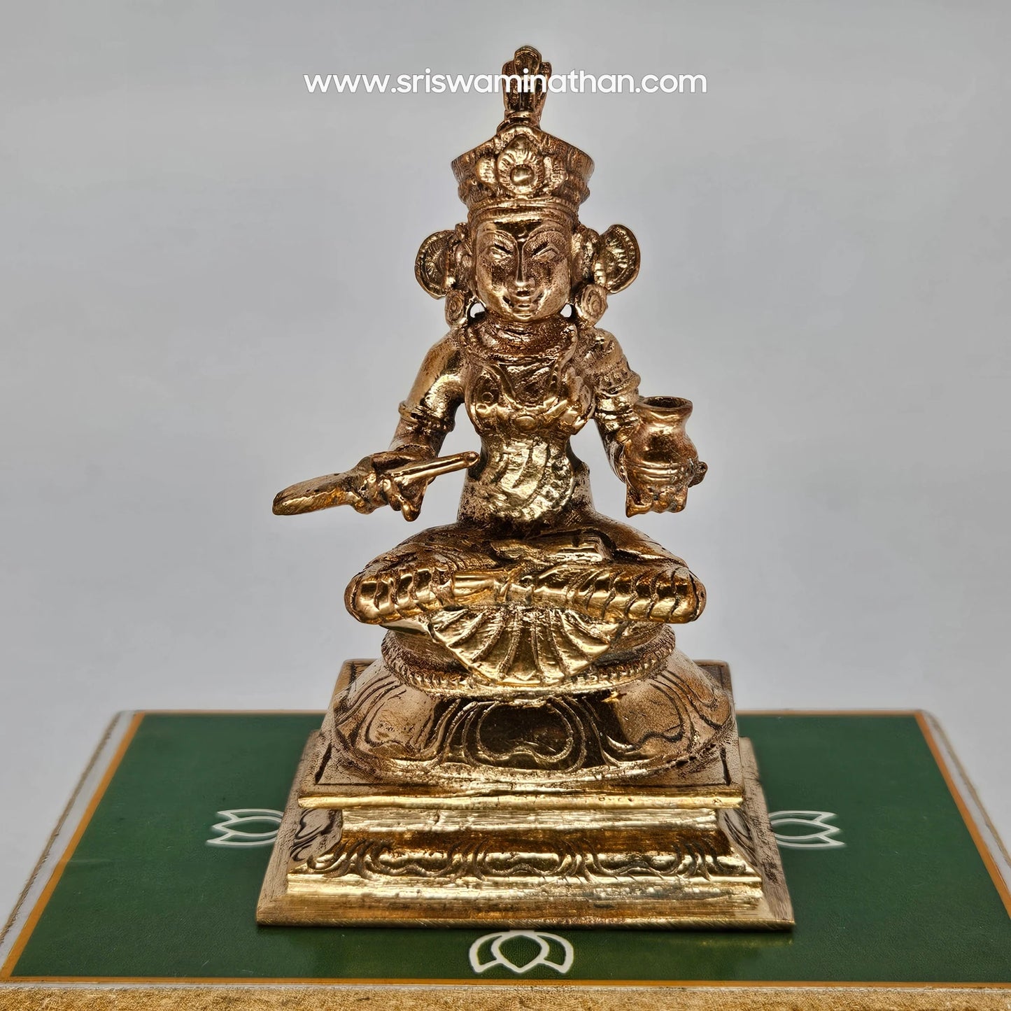 Annapoorani Goddess Front View - Panchaloha Idol with Food Vessel - Authentic Five-Metal Alloy 200g