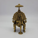 Antique Brass Shirdi Sai Baba Statue on Peacock Throne with guardian lions and garlands front straight view